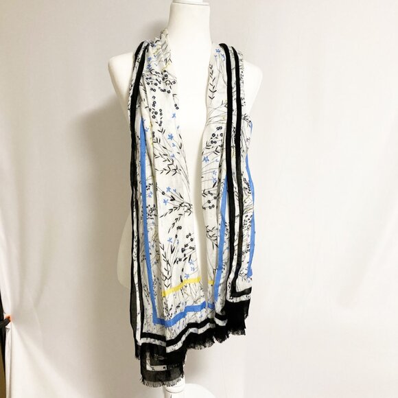 Talbots Floral and Stripes 100% Viscose Fringed Scarf - Picture 2 of 7